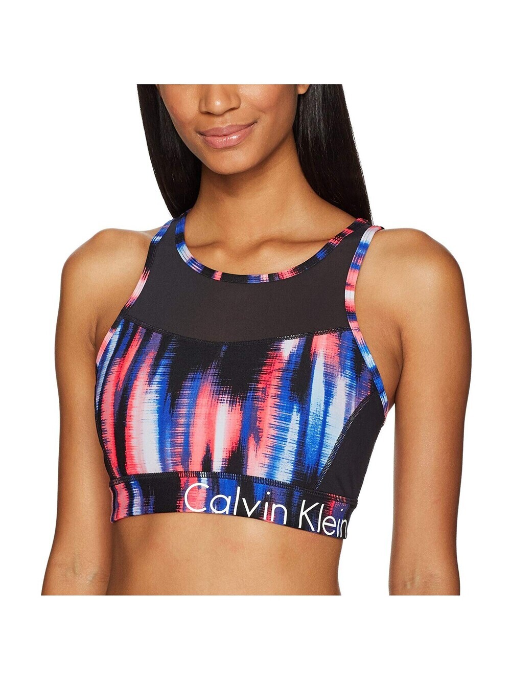 Calvin Klein Womens Performance Tribeca Printed Mesh Back Sports Bra Size M